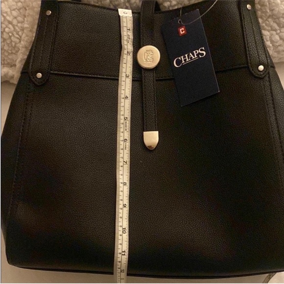CHAPS Elegant Black Leather Tote Bag - Picture 9 of 9